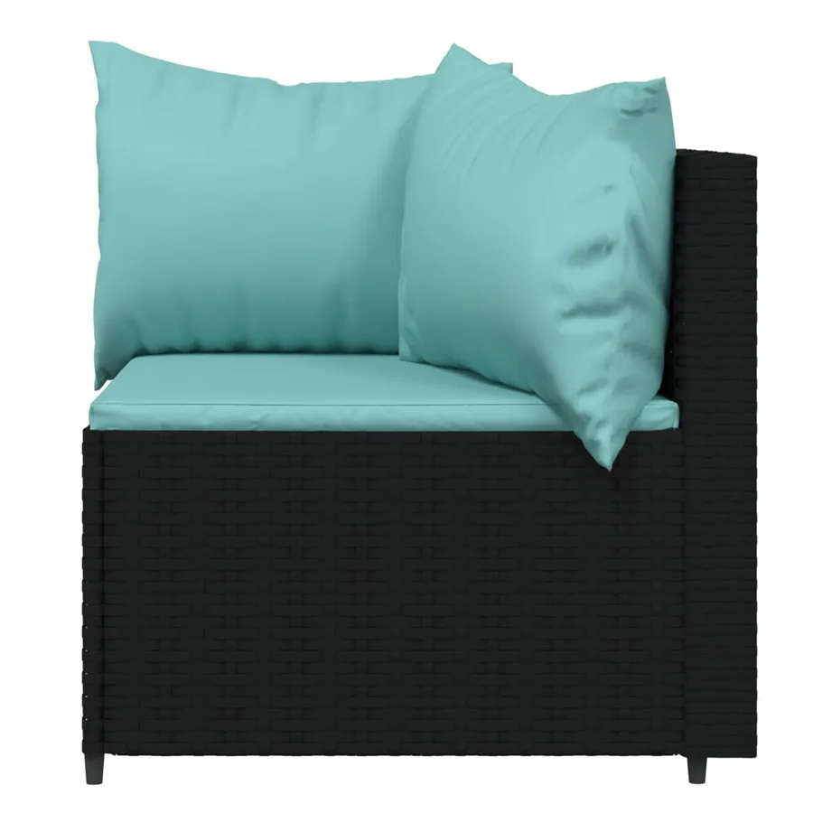 Salon de jardin 4 pcs avec coussins Noir Résine tressée - 5