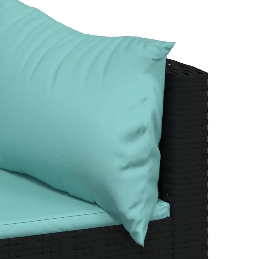 Salon de jardin 4 pcs avec coussins Noir Résine tressée - 6