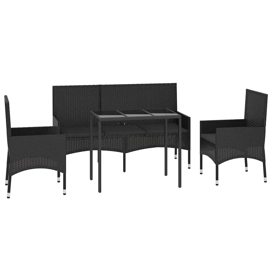 Salon de jardin 4 pcs avec coussins Noir Résine tressée - 3