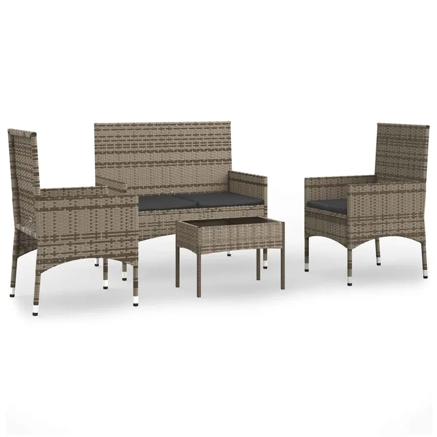 Salon de jardin 4 pcs avec coussins Gris Résine tressée - 2