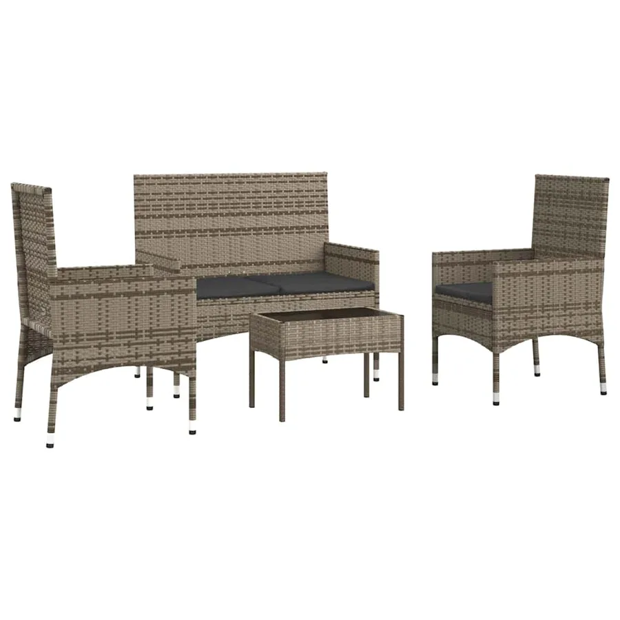 Salon de jardin 4 pcs avec coussins Gris Résine tressée - 3