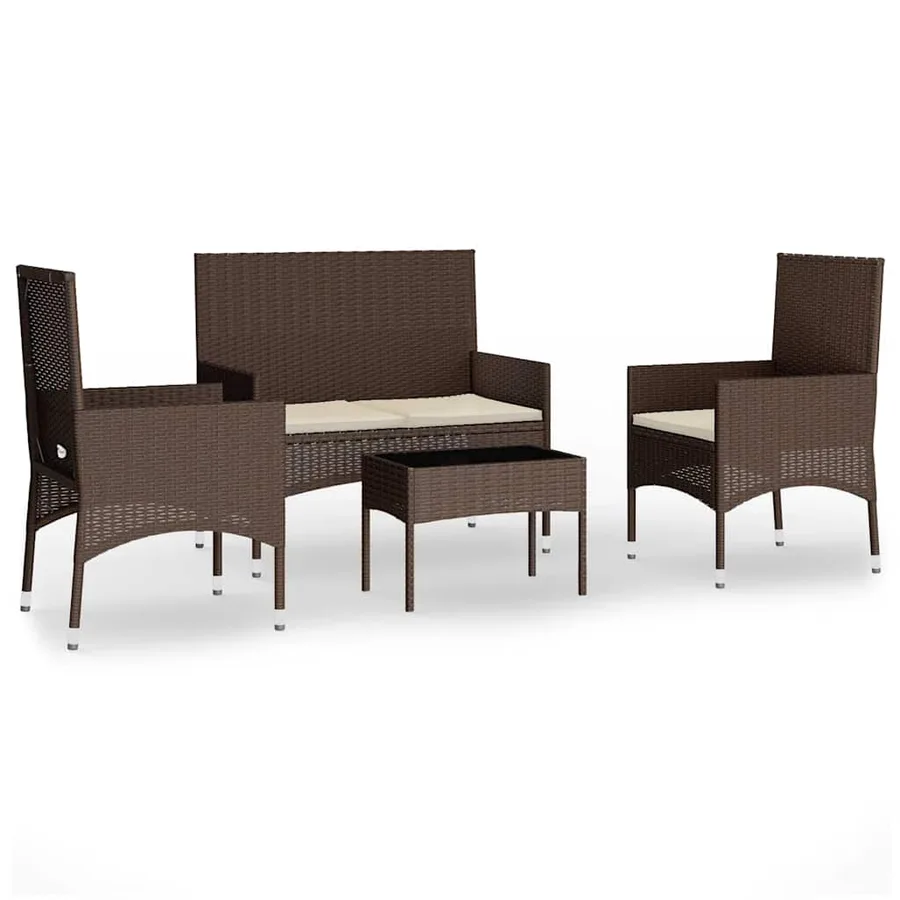 Salon de jardin 4 pcs avec coussins Marron Résine tressée - 2
