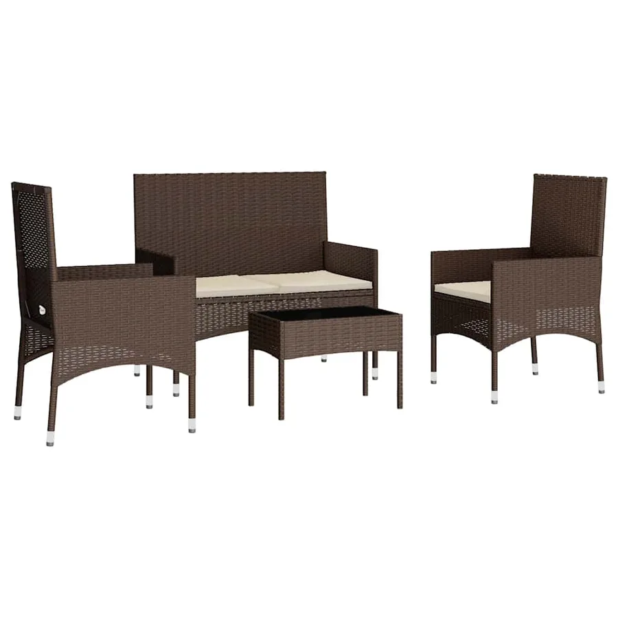 Salon de jardin 4 pcs avec coussins Marron Résine tressée - 3