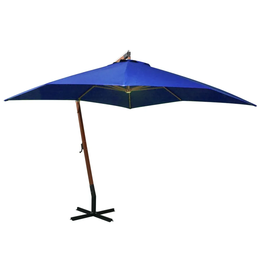 Parasol de jardin suspendu avec mât bleu azuré bois de sapin