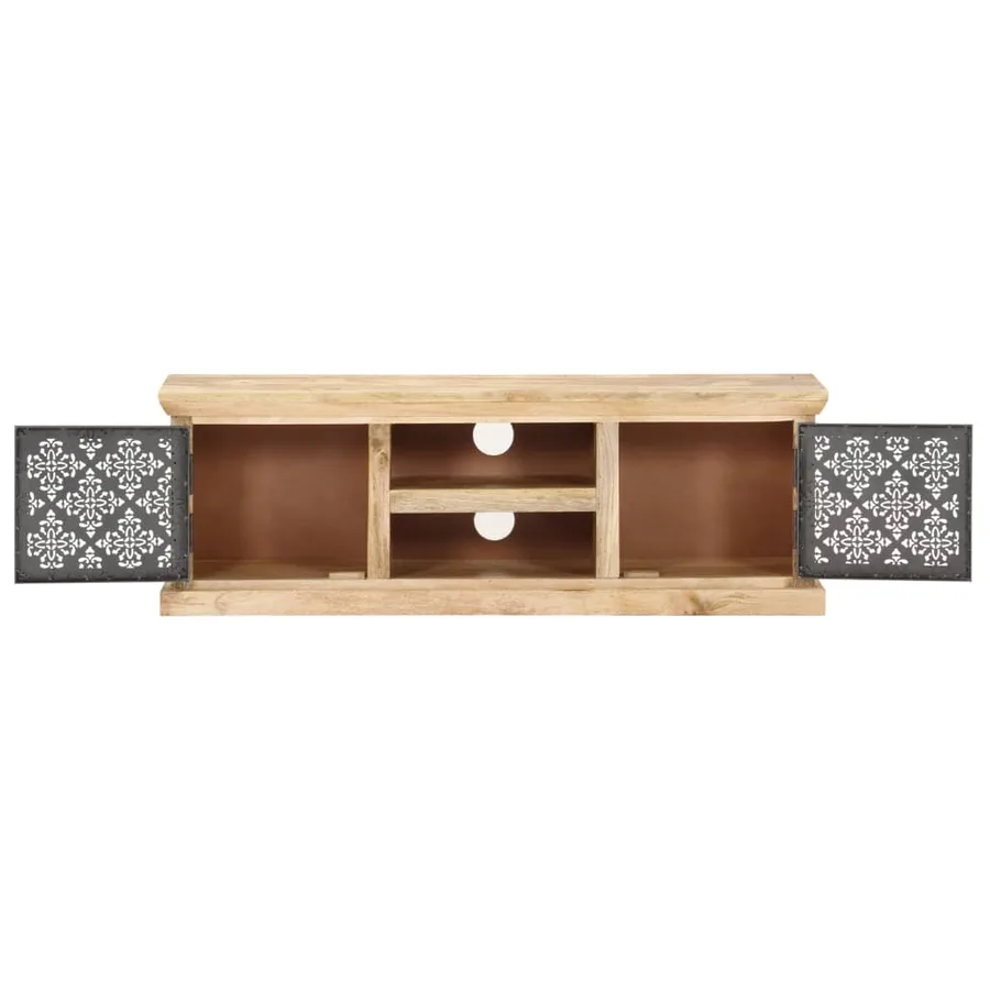 Meuble TV avec portes en acier 120x30x40 cm Bois de manguier - 4