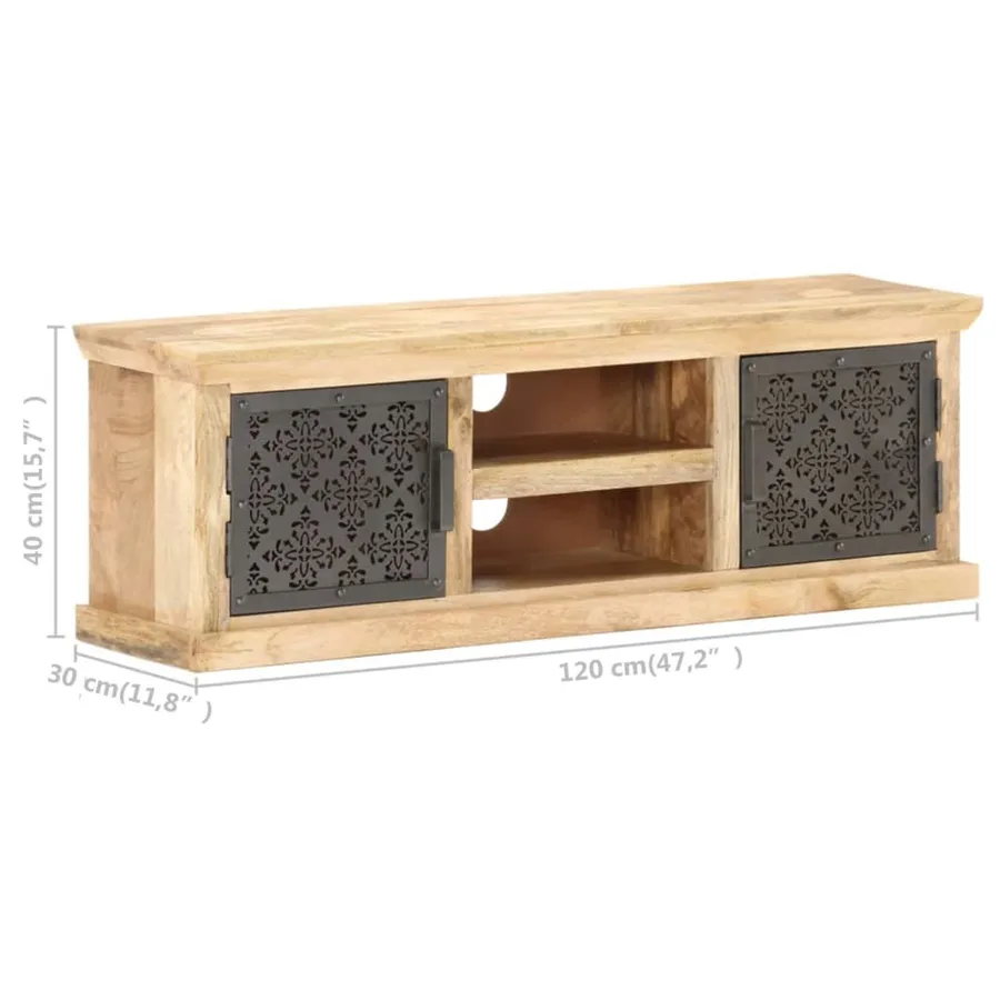 Meuble TV avec portes en acier 120x30x40 cm Bois de manguier - 8