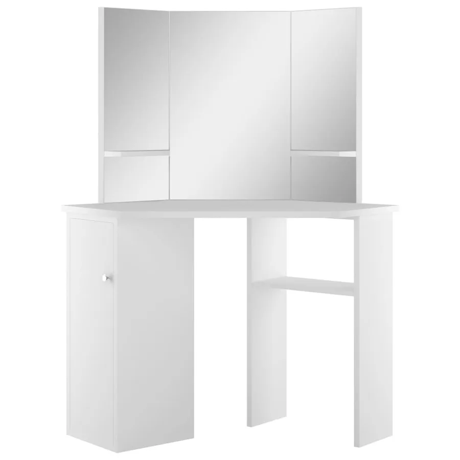 Coiffeuse d'angle Table de maquillage cosmétique Blanc - 2
