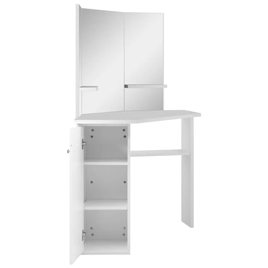 Coiffeuse d'angle Table de maquillage cosmétique Blanc - 5