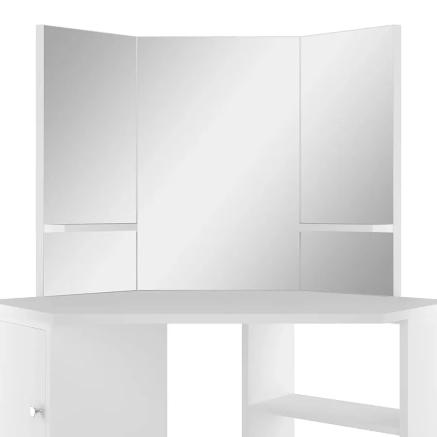 Coiffeuse d'angle Table de maquillage cosmétique Blanc - 7