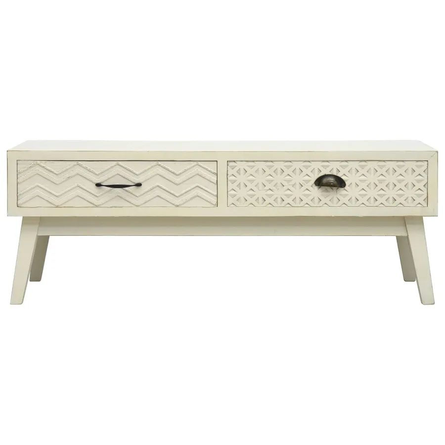 Table basse avec 2 tiroirs Gris sculpté 110x50x40 cm Bois - 2