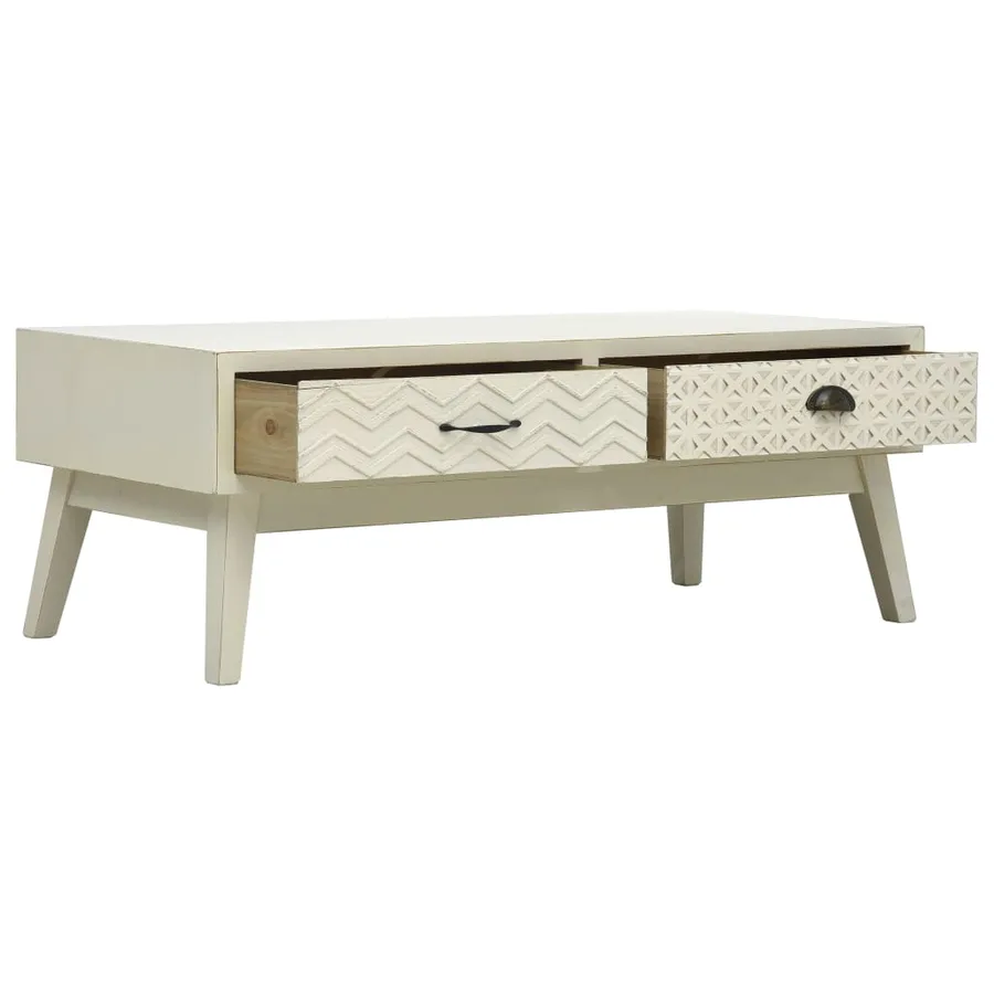 Table basse avec 2 tiroirs Gris sculpté 110x50x40 cm Bois - 3