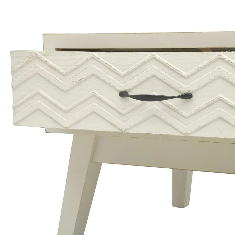 Table basse avec 2 tiroirs Gris sculpté 110x50x40 cm Bois - 7
