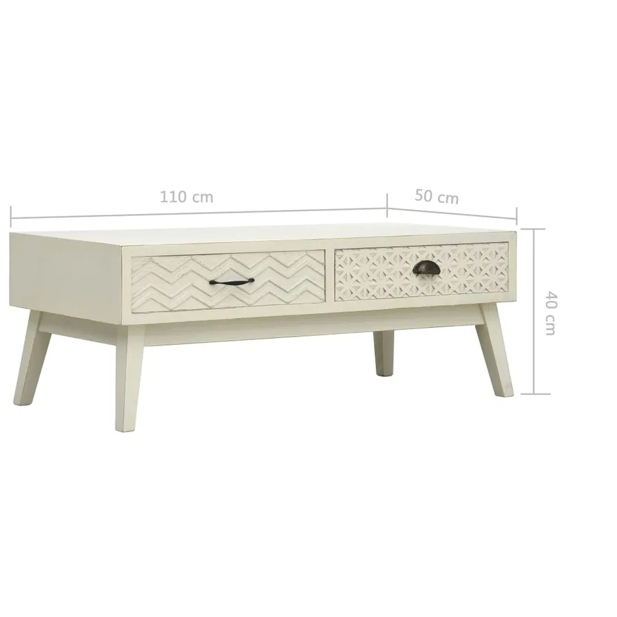 Table basse avec 2 tiroirs Gris sculpté 110x50x40 cm Bois - 8