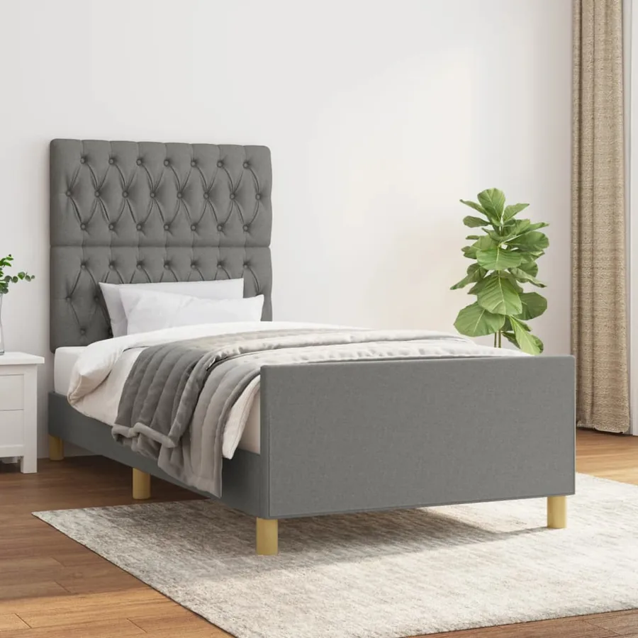 Cadre de lit sans matelas gris foncé 100x200 cm tissu