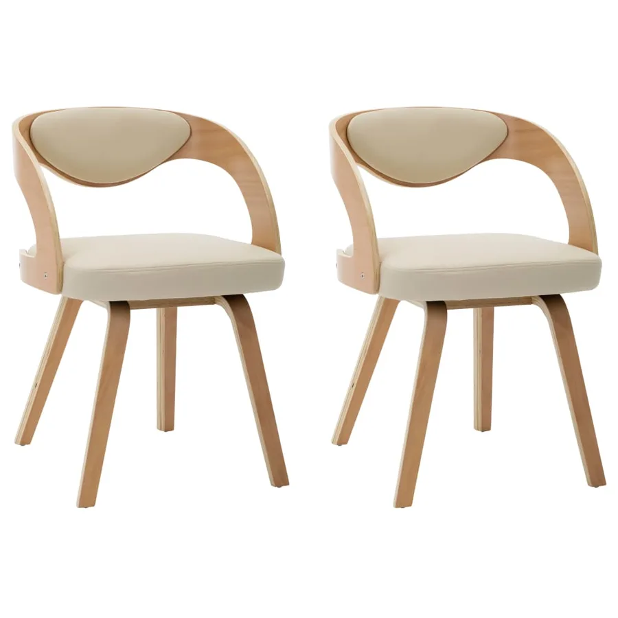 Chaises à manger lot de 2 crème bois courbé et similicuir - 2