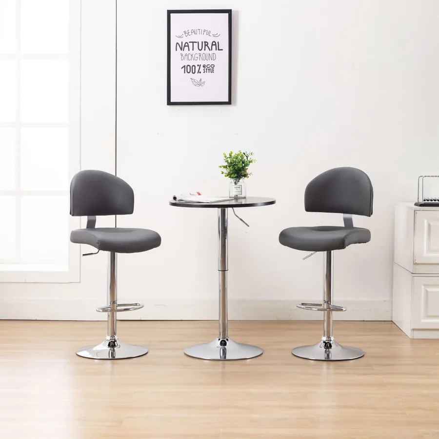 Tabourets de bar lot de 2 gris similicuir