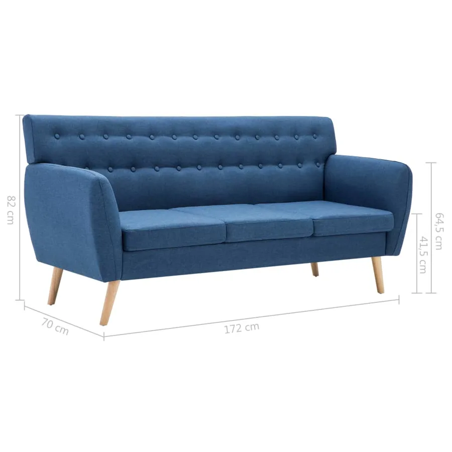 Canapé à 3 places revêtement en tissu 172x70x82 cm bleu - 8