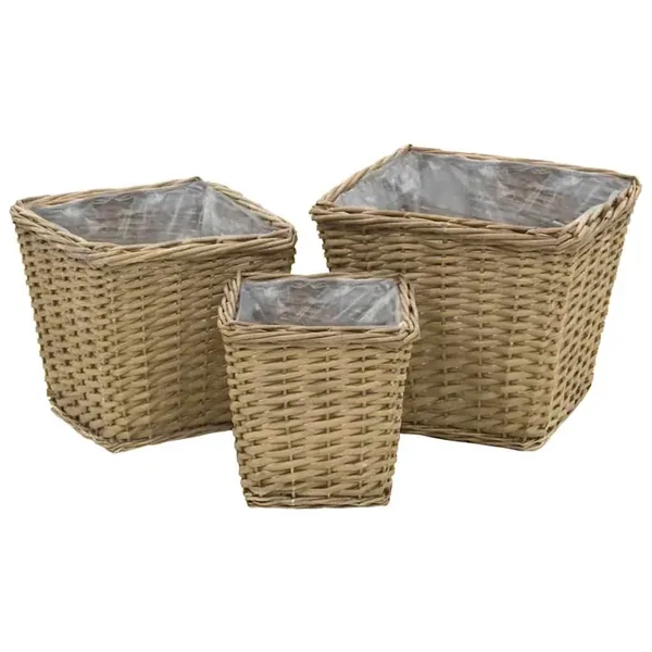 Lits surélevés 3 pcs Osier avec doublure en PE