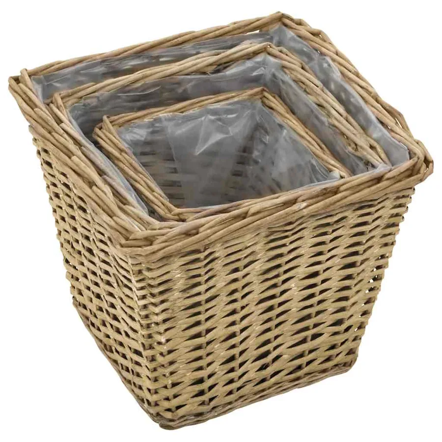 Lits surélevés 3 pcs Osier avec doublure en PE - 3