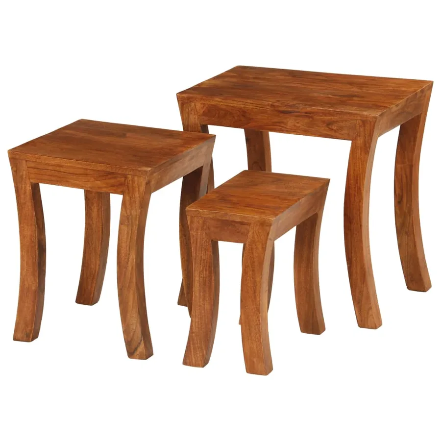 Table gigogne 3 pcs Bois massif d'acacia 50x35x50 cm Marron - 15