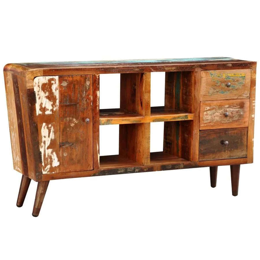 Armoire avec 1 porte 4 étagères 3 tiroirs Bois massif récupéré - 10
