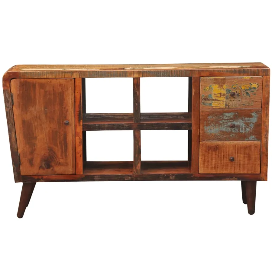 Armoire avec 1 porte 4 étagères 3 tiroirs Bois massif récupéré - 2