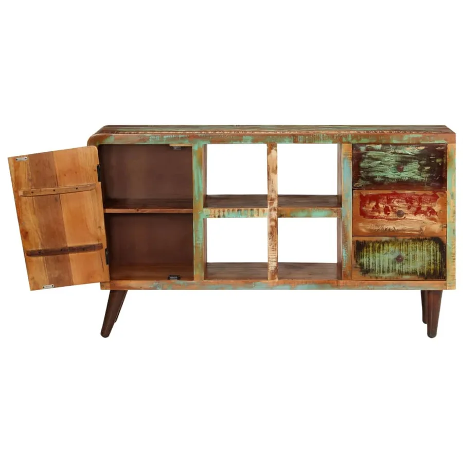 Armoire avec 1 porte 4 étagères 3 tiroirs Bois massif récupéré - 4