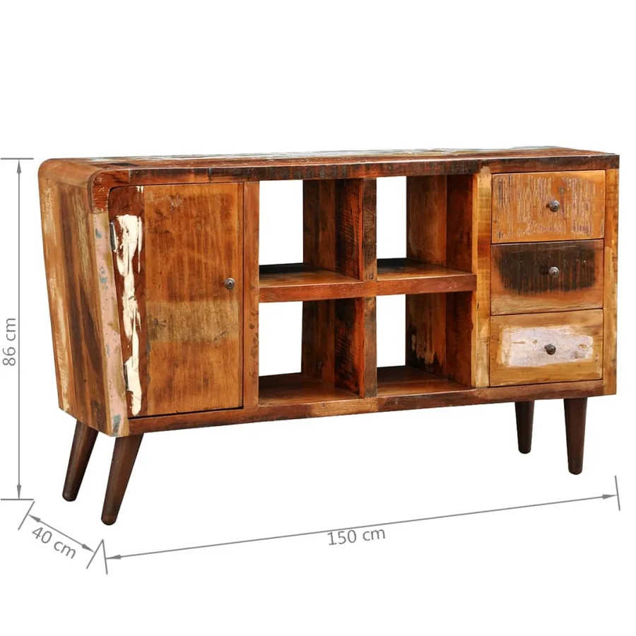 Armoire avec 1 porte 4 étagères 3 tiroirs Bois massif récupéré - 7