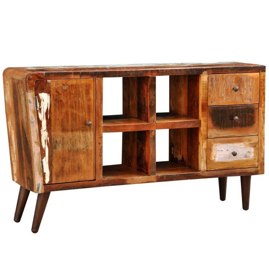 Armoire avec 1 porte 4 étagères 3 tiroirs Bois massif récupéré - 8