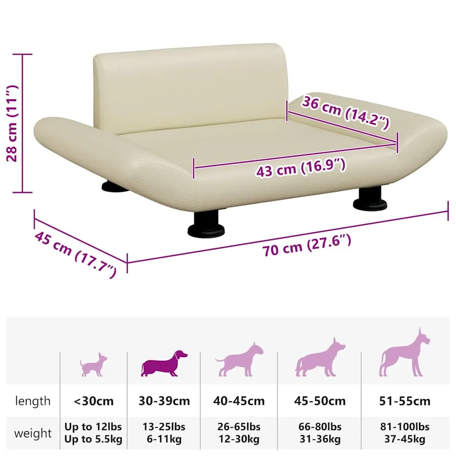 Lit pour chien crème 70x45x28 cm similicuir - 7