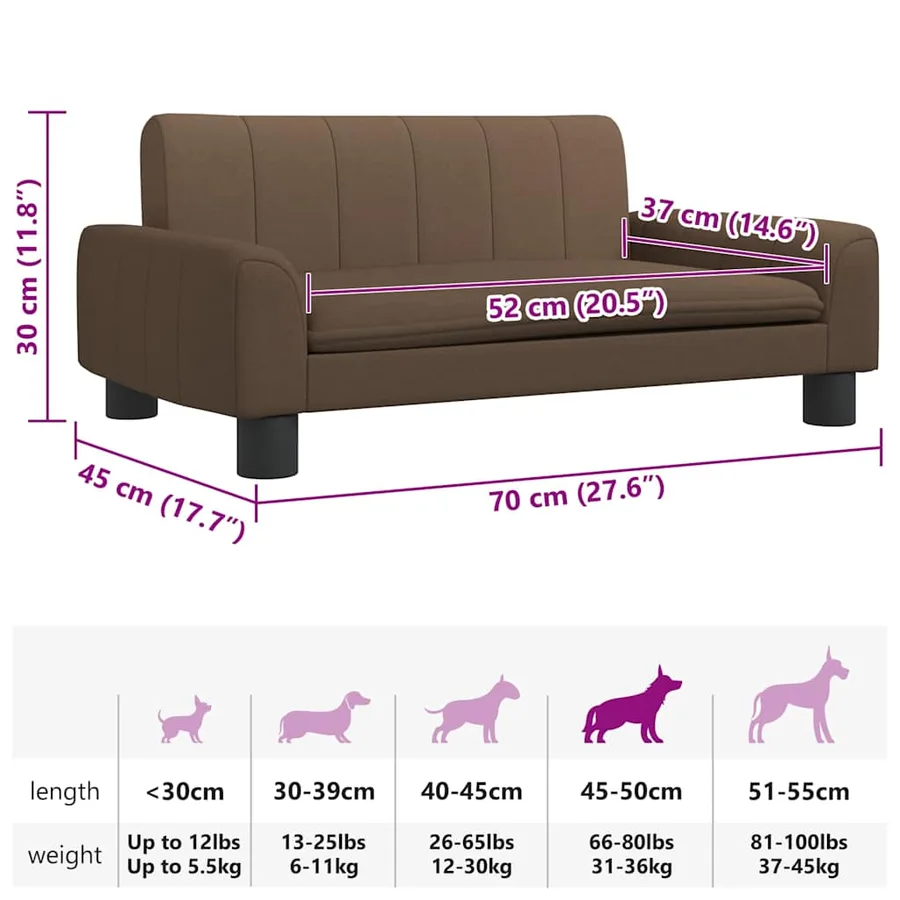Lit pour chien marron 70x45x30 cm tissu - 7