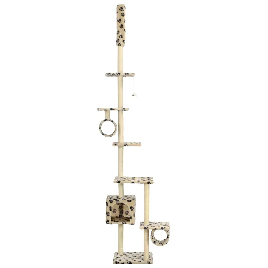 Arbre à chat avec griffoirs en sisal 260 cm Beige Motif pattes - 3