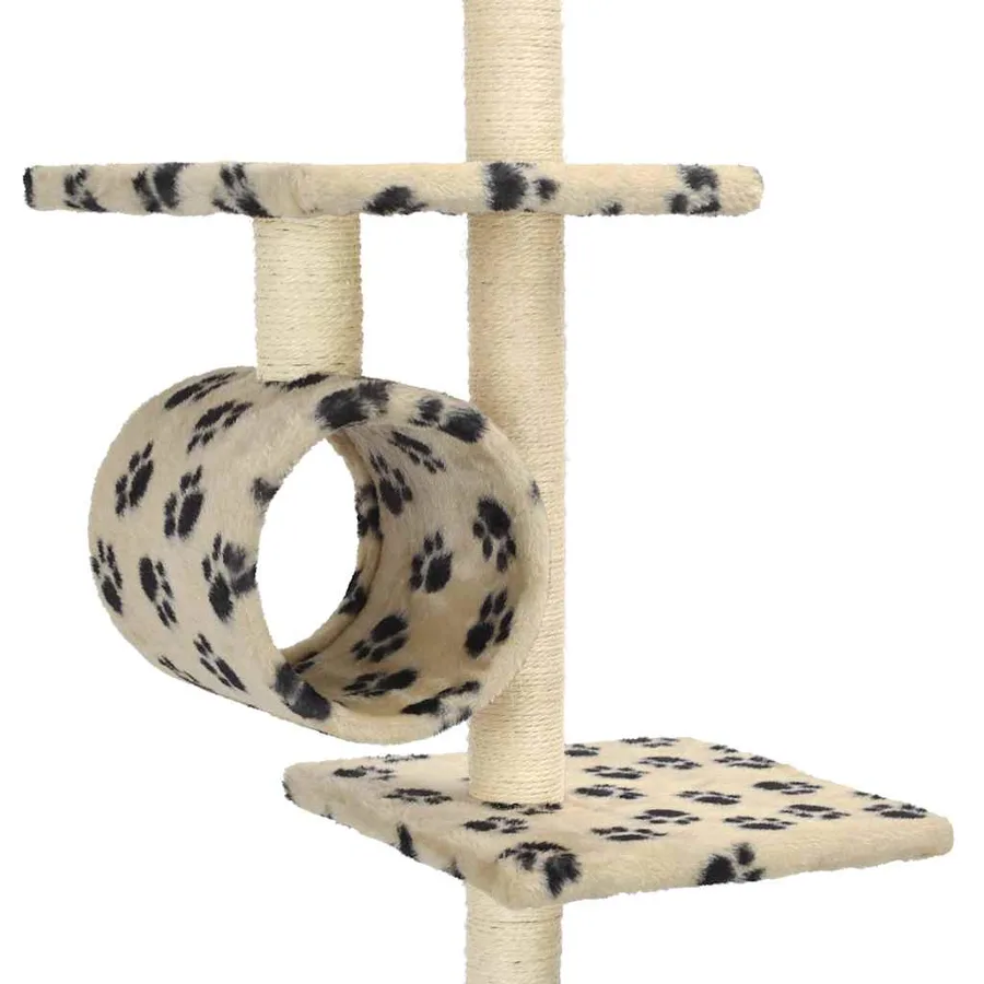 Arbre à chat avec griffoirs en sisal 260 cm Beige Motif pattes - 5