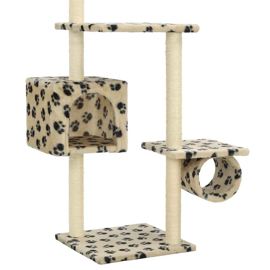 Arbre à chat avec griffoirs en sisal 260 cm Beige Motif pattes - 6