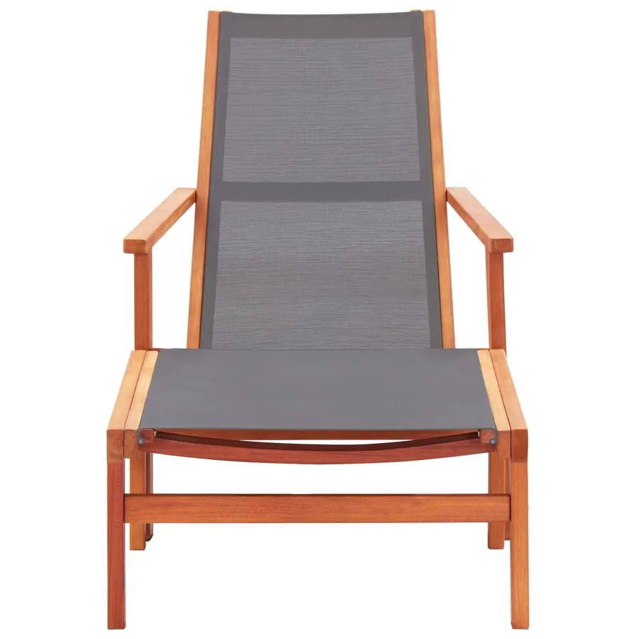 Chaise de jardin et repose-pied Gris Eucalyptus et textilène - 2