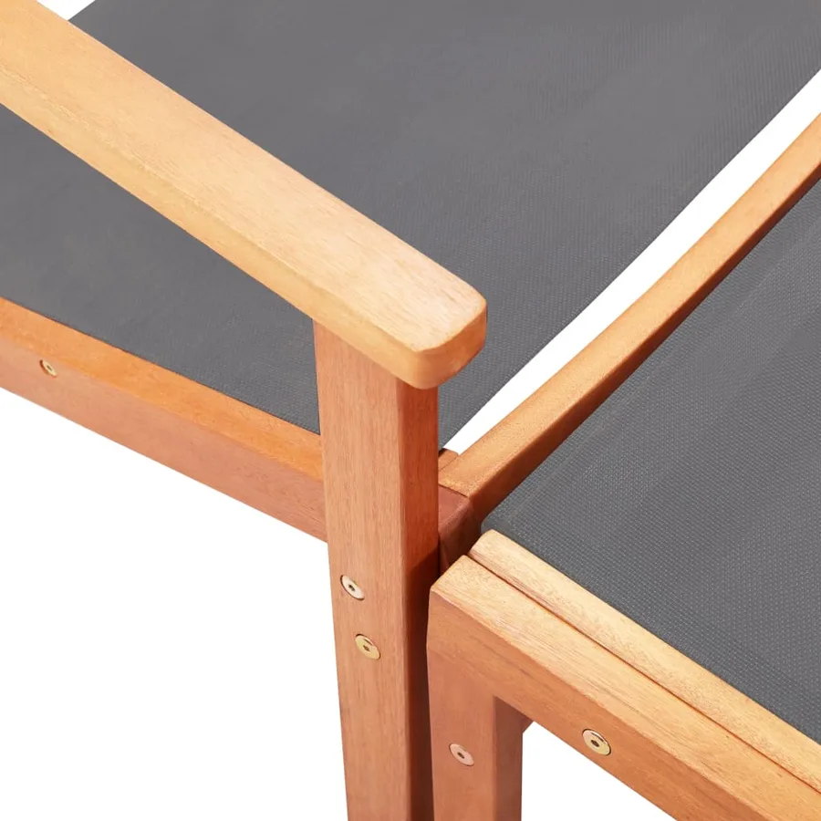 Chaise de jardin et repose-pied Gris Eucalyptus et textilène - 5