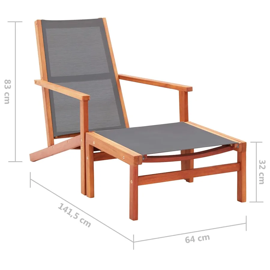 Chaise de jardin et repose-pied Gris Eucalyptus et textilène - 8