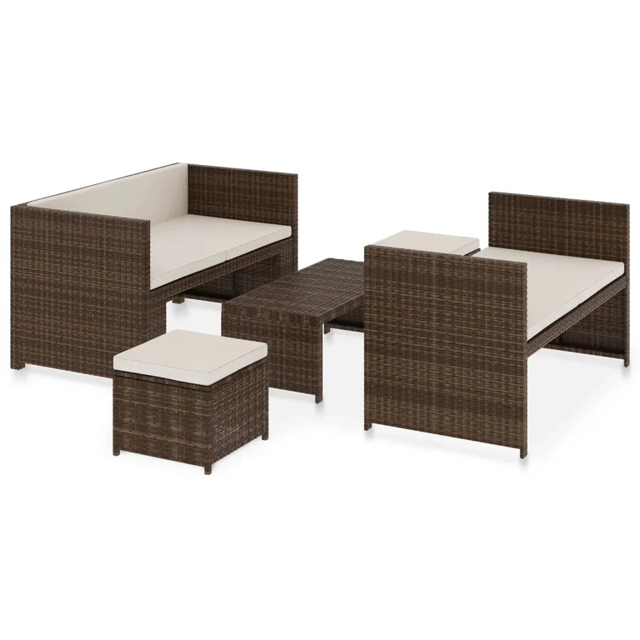 Salon de jardin 5 pcs avec coussins Résine tressée Marron - 2