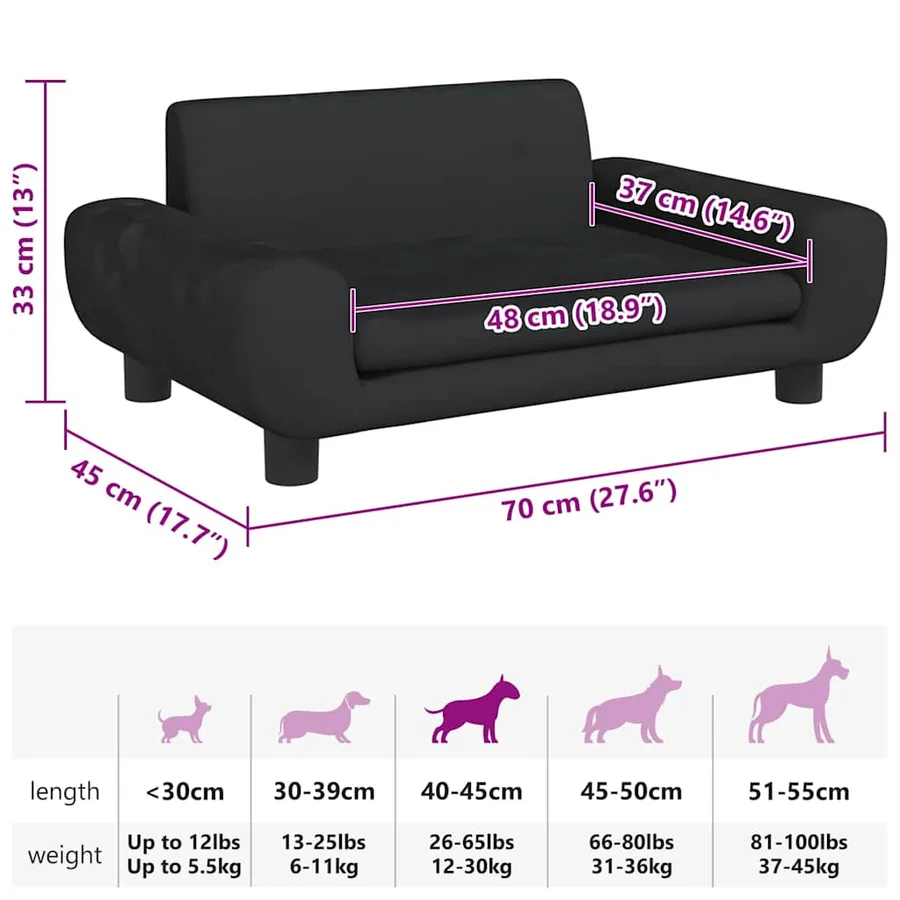 Lit pour chien noir 70x45x33 cm velours - 7