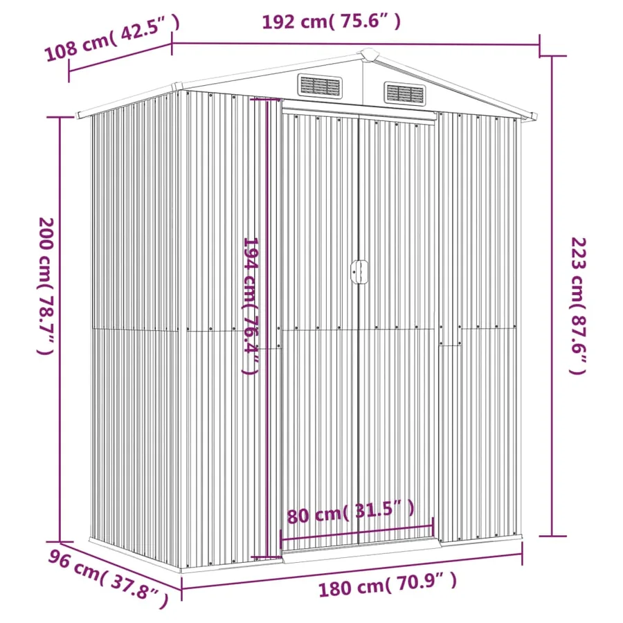 Abri de jardin Marron clair 192x108x223 cm Métal galvanisé - 8