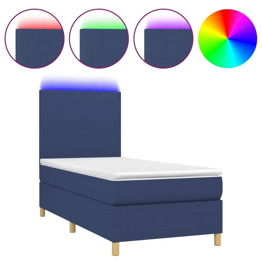 Sommier à lattes de lit et matelas et LED Bleu 100x200 cm Tissu - 2