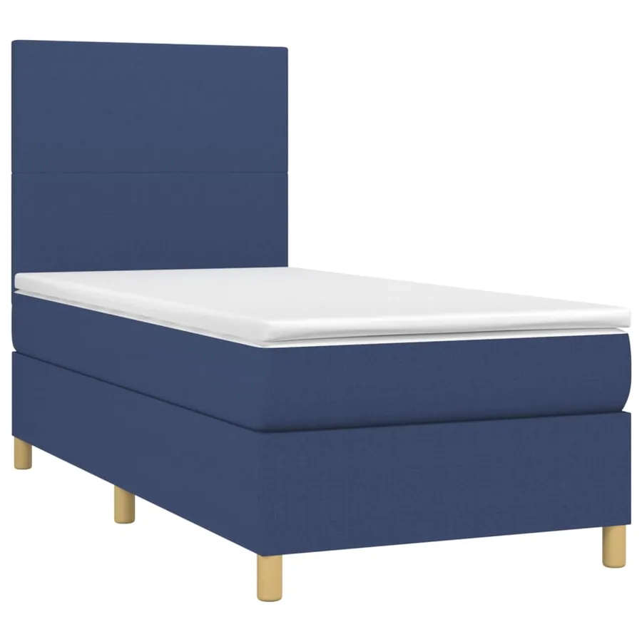 Sommier à lattes de lit et matelas et LED Bleu 100x200 cm Tissu - 3