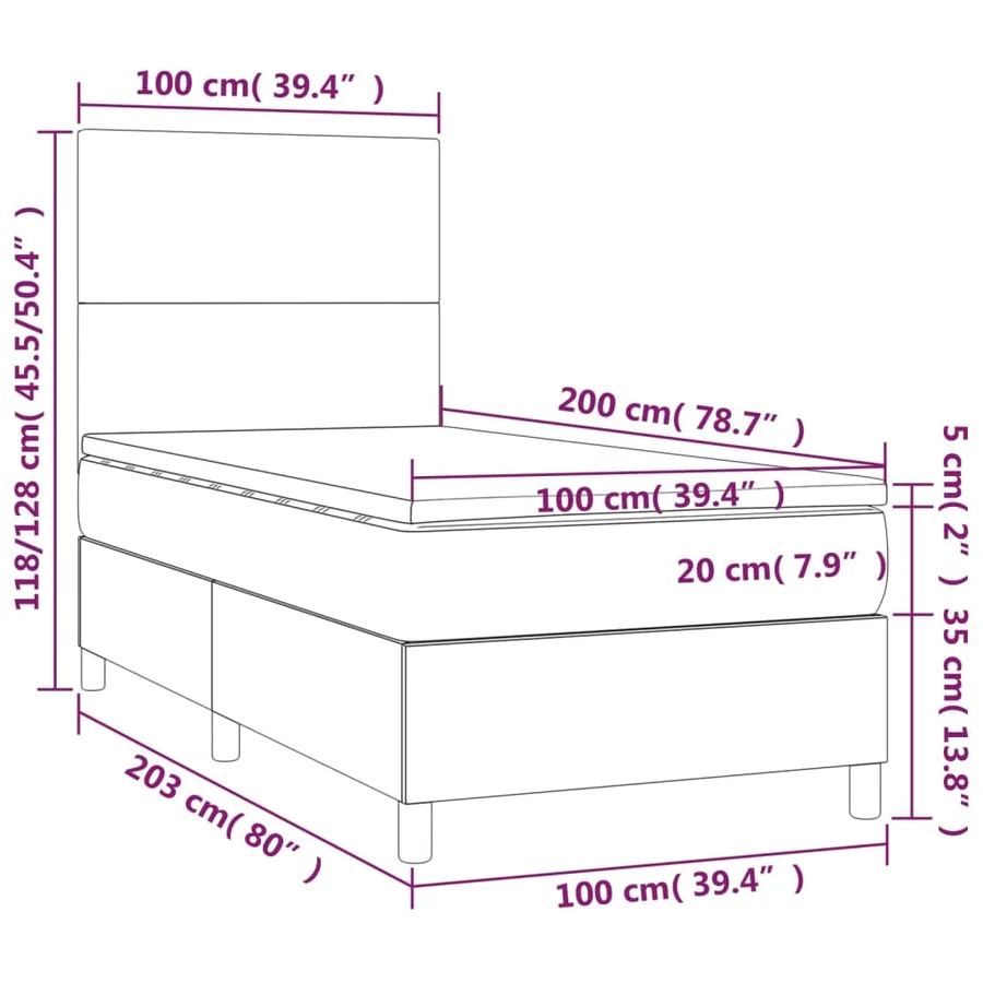 Sommier à lattes de lit et matelas et LED Bleu 100x200 cm Tissu - 8