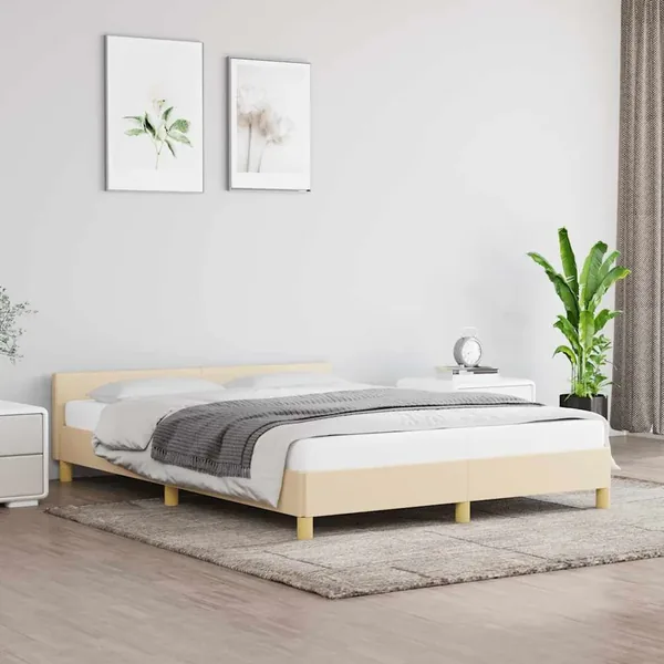 Cadre de lit sans matelas crème 140x190 cm tissu