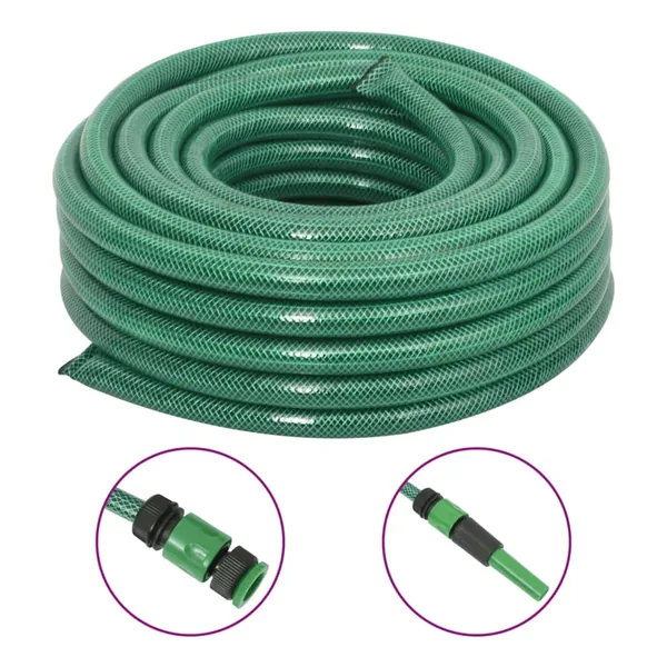 Tuyau d'arrosage avec jeu de raccords vert 0,75" 50 m PVC