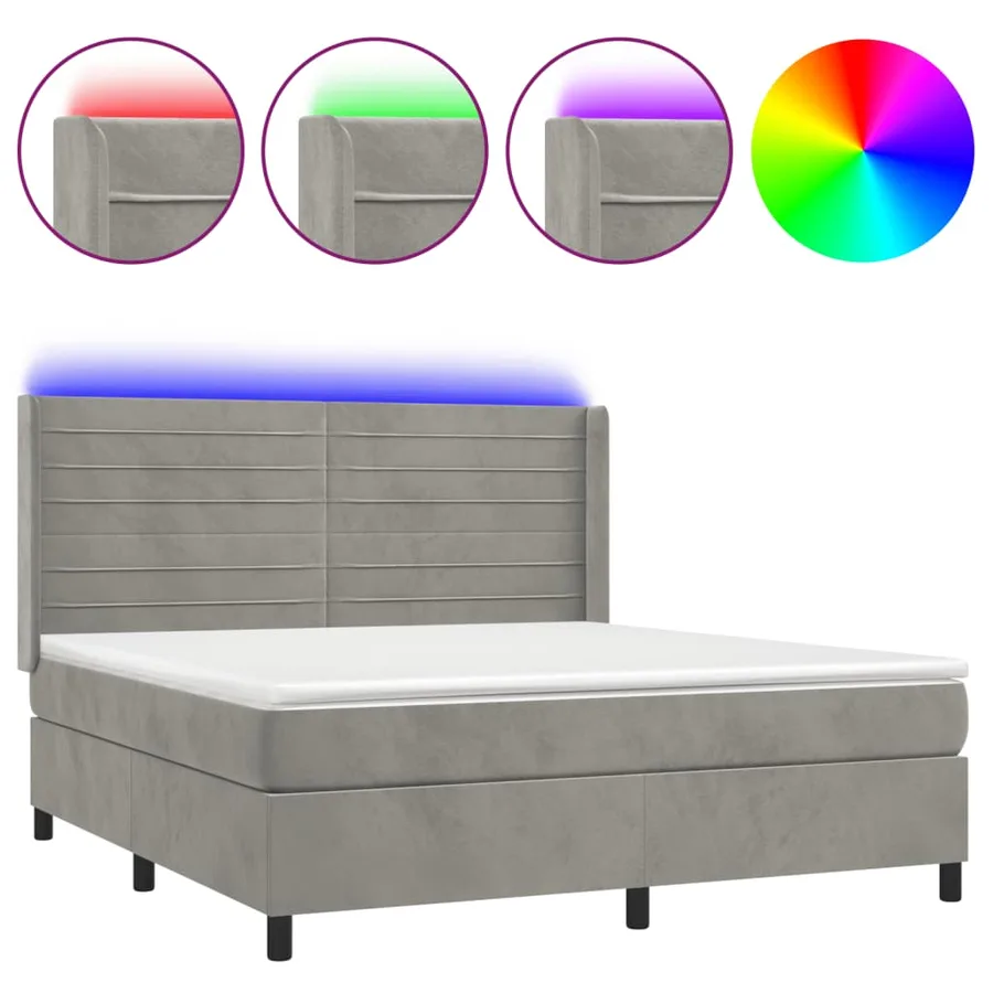 Sommier à lattes de lit matelas et LED Gris clair 160x200 cm - 2