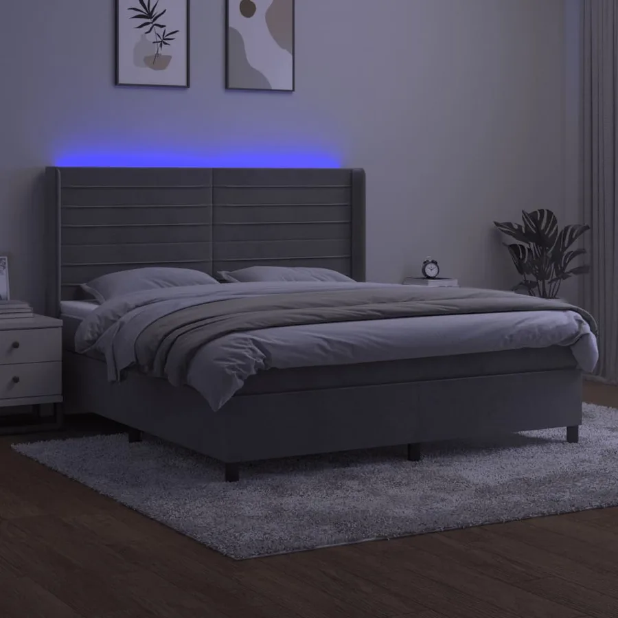 Sommier à lattes de lit matelas et LED Gris clair 160x200 cm - 3