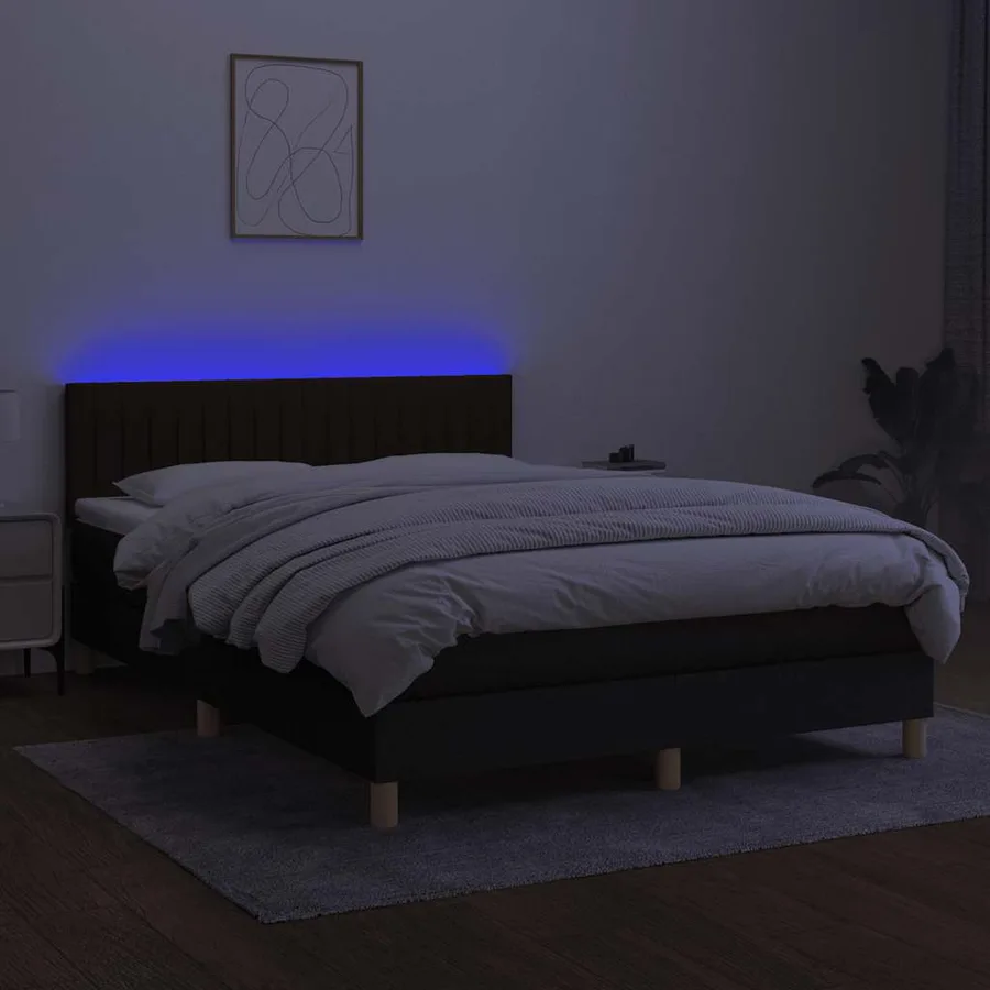 Sommier à lattes de lit avec matelas LED Noir 140x200 cm Tissu - 3