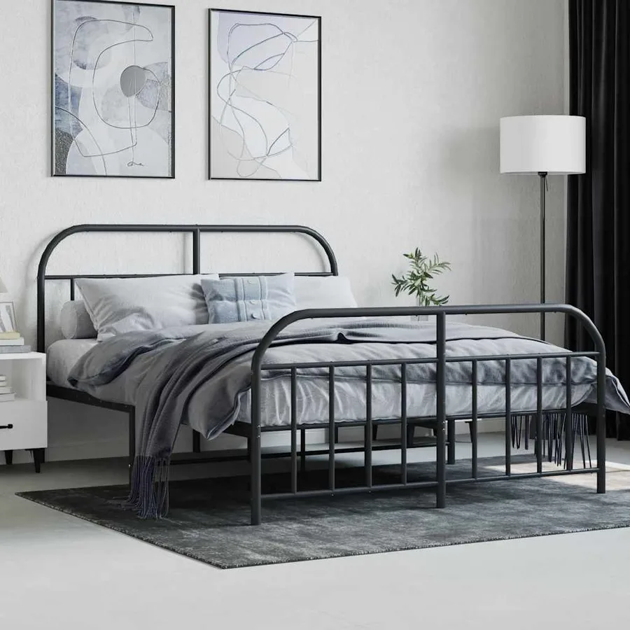 Cadre de lit métal sans matelas avec pied de lit noir 140x200cm - 4