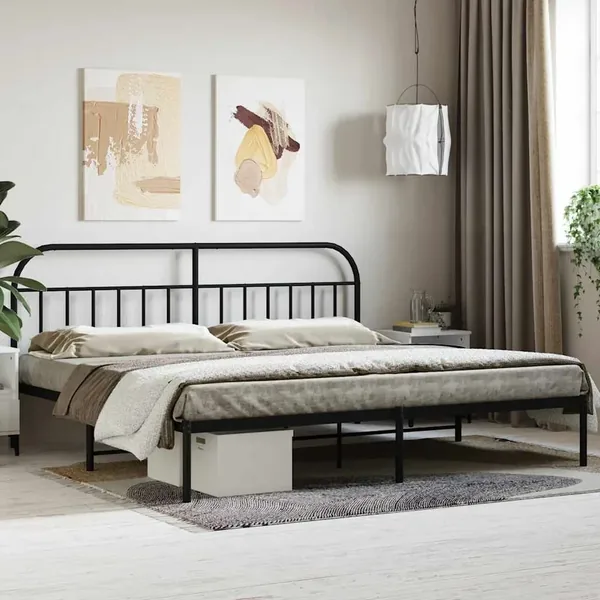 Cadre de lit métal sans matelas avec tête de lit noir 200x200cm